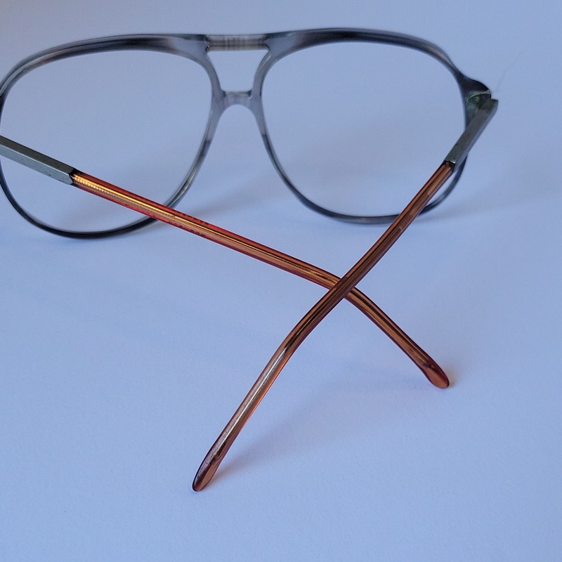 VTG Kenmark Dakota Aviator Eyeglass Frames Gray Translucent Double Bridge NOS gallery