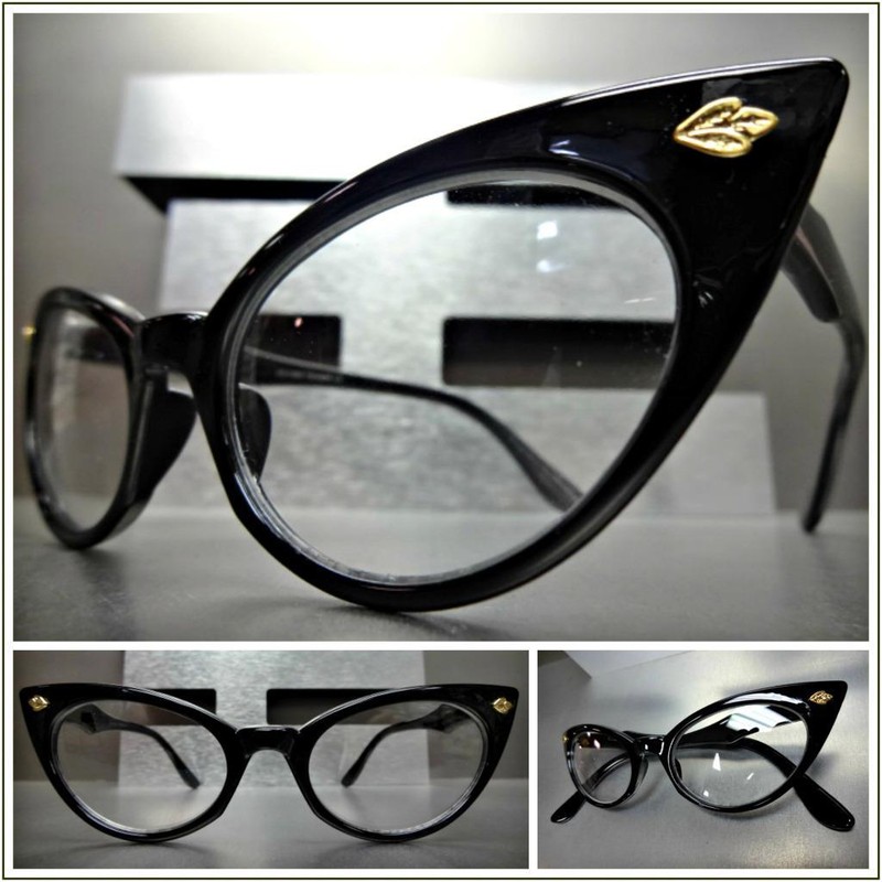 CLASSIC VINTAGE RETRO CAT EYE Style Clear Lens EYE GLASSES Black Fashion Frame