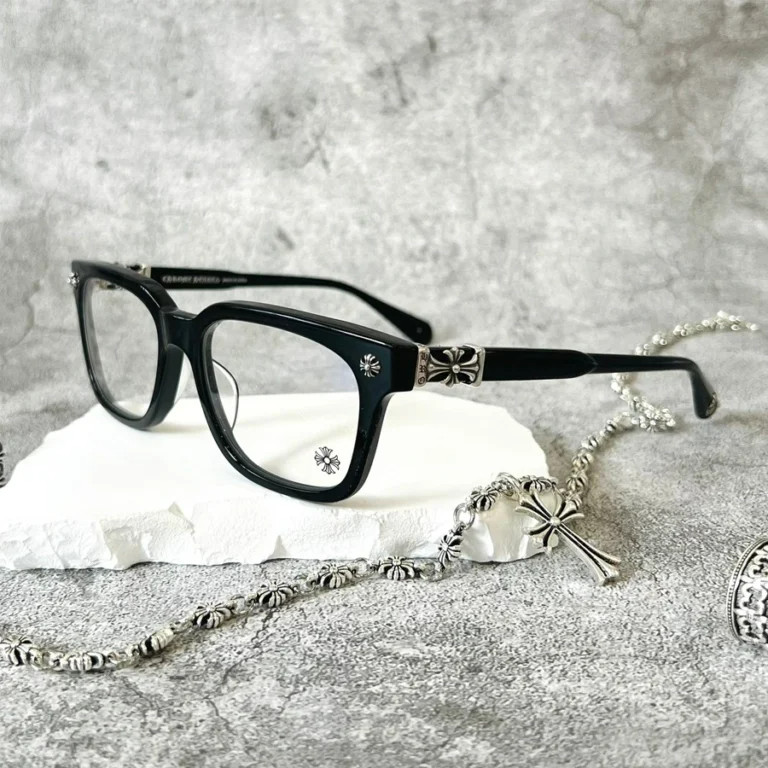 Retro Gothic Cross Eyeglass Frame Black Thick Square Glasses