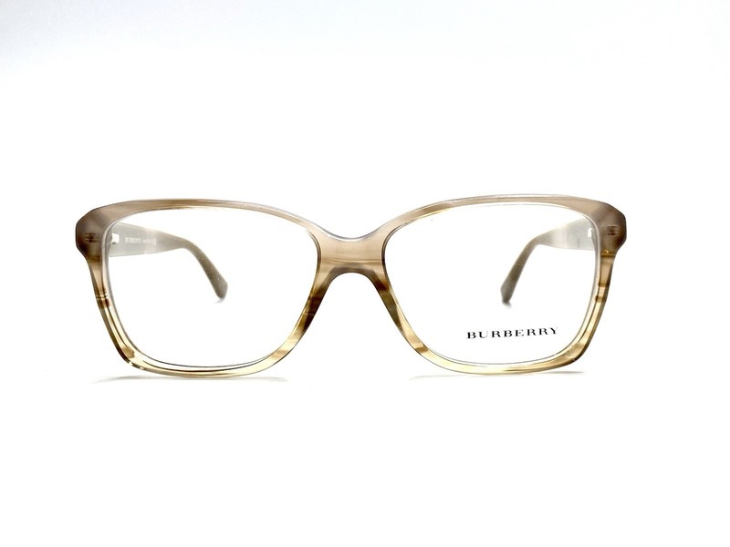 New Burberry Brown Clear Beige Wood Style Square Glasses Italy B2121 52 14 140