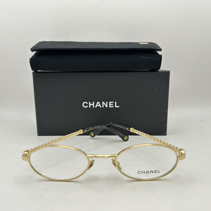 Chanel Womens Oval Thin Metal Full Rim Faux Pearl Eyeglasses CH2228-H Pre-Owned