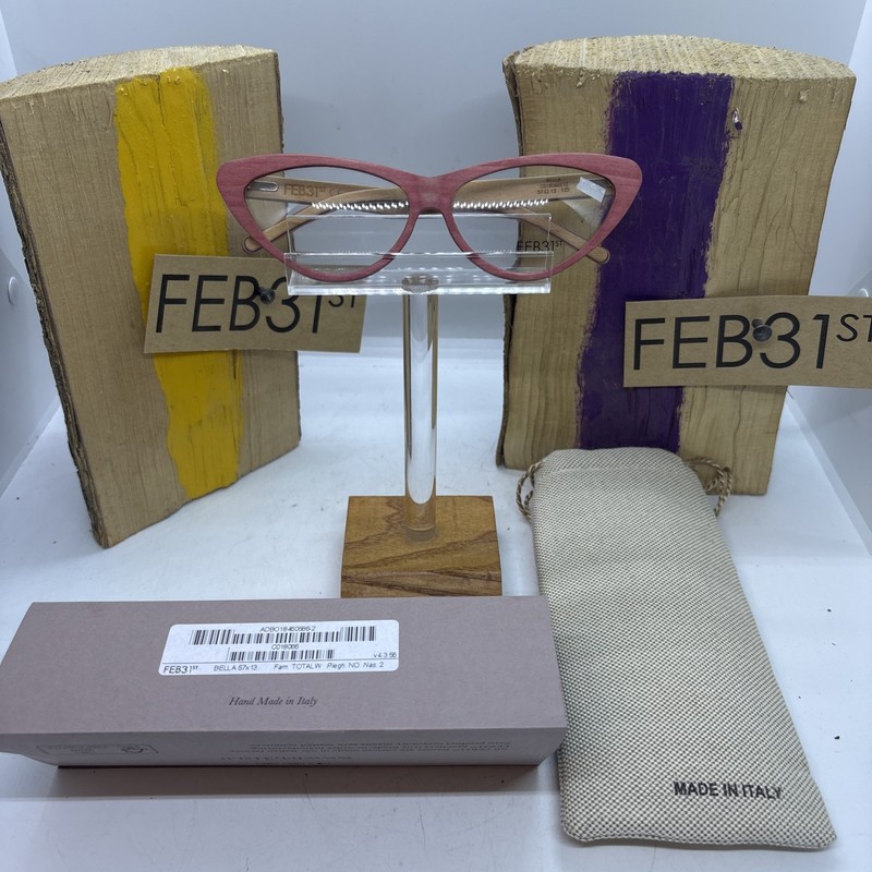 Feb31st Bella 57 x 13 Pink Cateye – Luxury Wood Eyewear – Italy w/soft case