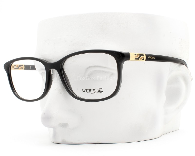 Vogue Eyeglasses Glasses VO 5163 W44 Polished Black Gold Logo 53mm with Case