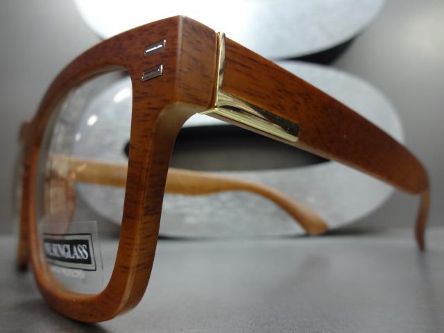 Men's CLASSIC VINTAGE RETRO Style Clear Lens EYE GLASSES Faux Wood Wooden Frame gallery