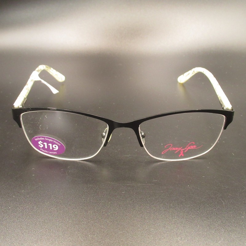 Jenny Lynn Vivacious Black White Marbled Semi-Rimless Eyeglass Frames 53-17-135