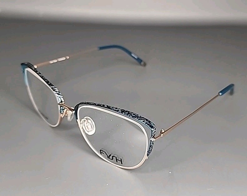 FYSH 3667 Teal / Rose Gold Titanium Half Rim Eyeglass Frame 51/19/140 gallery
