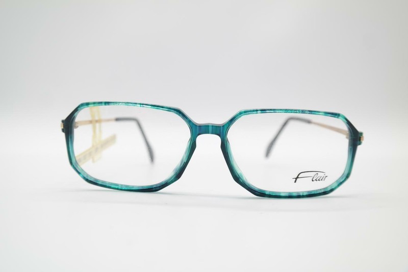 Vintage Flair 110 Green Gold Square Glasses Eyeglass Frame NOS