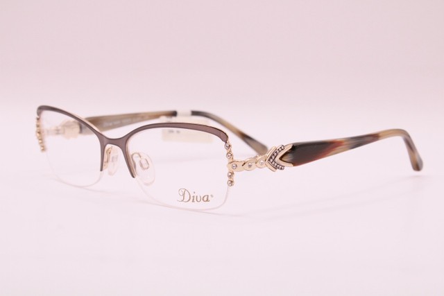NEW DIVA 5450 C.05T BLACK HORN GOLD CRYSTALS AUTHENTIC EYEGLASSES 52-17