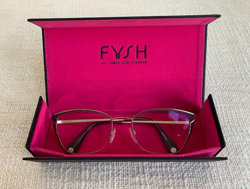 FYSH Womens Eyeglass Frames 3663 S207 Eggplant Gold Tone Metal Cat Eye with Case gallery