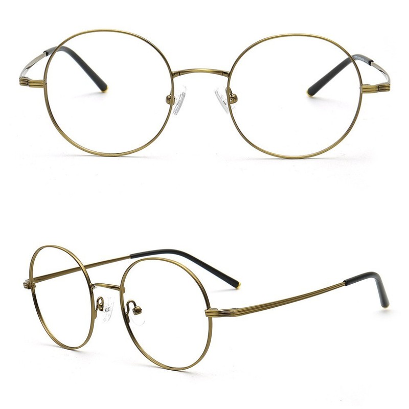 Vintage Round Eyeglasses Frame Men Women Retro Gold Glasses Metal Eyewear