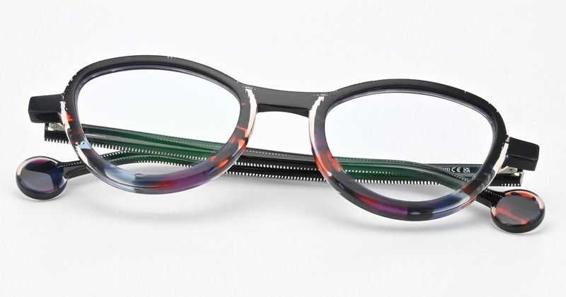 THEO Belgium Glasses Frame Swing 19 Oval Cat Multicoloured Black Red Blue Dots gallery