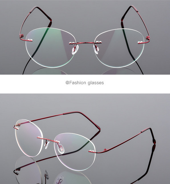 Unisex Memory Metal Alloy Rimless Eyeglasses Round Myopia Glasses Frame