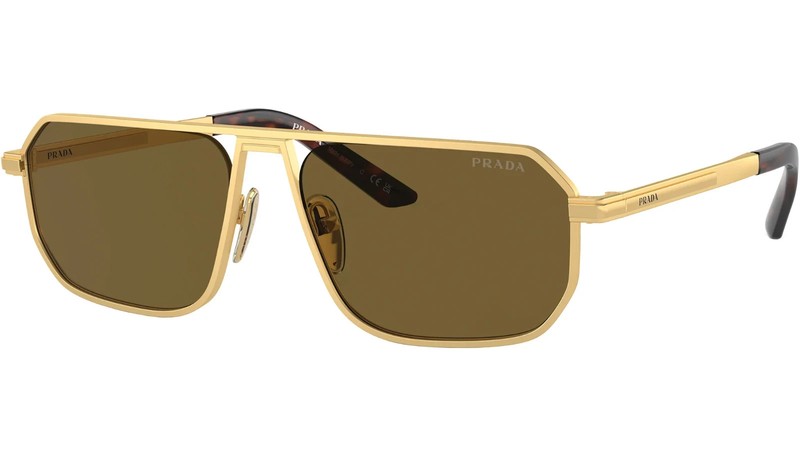 PRADA PR A53S 1BK01T Matte Gold Brown Lens Men’s 59mm Sunglasses New