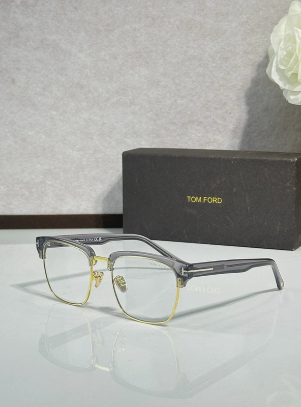 Tom Ford Square Optical Eyeglasses Clear Gray Gold Metal Frame