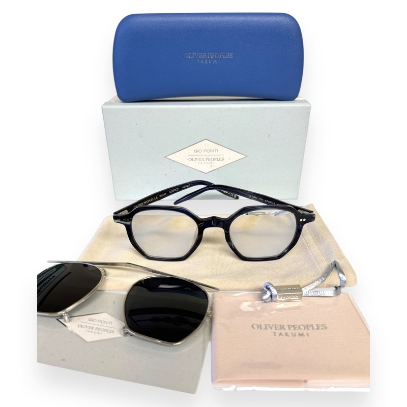 Oliver Peoples Gio Ponti-5 Eyeglasses Clip-On Sunglass Blue Marble Silver w/case