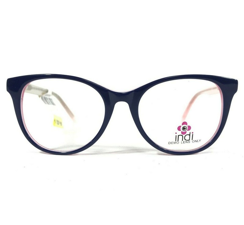 Indi Kids Eyeglasses Frames KG 6001 NV NAVY Blue Pink Round Cat Eye 47-17-135
