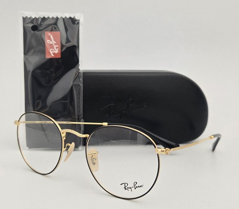 Ray Ban Eyeglasses NEW RB 3447V Color 2991 Gold Black Size 50 Round Authentic gallery