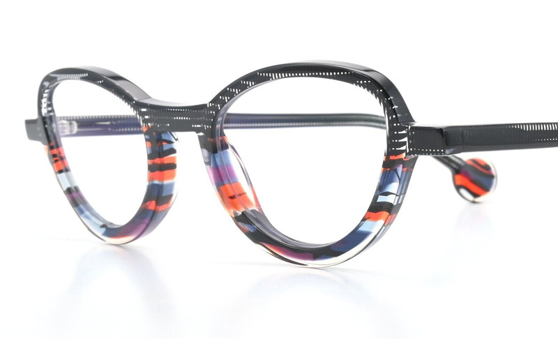 THEO Belgium Glasses Frame Swing 19 Oval Cat Multicoloured Black Red Blue Dots
