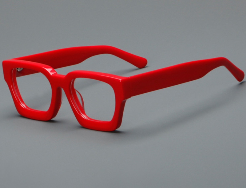 Vintage Square Full Rim Solid Red Acetate Retro Eyeglass Frame Men Women Eyewear