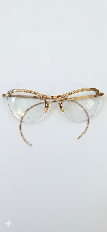 SHURON Vintage Browline Half Rim Eyeglasses Frame Gold Tone Metal 1/10 12K GF