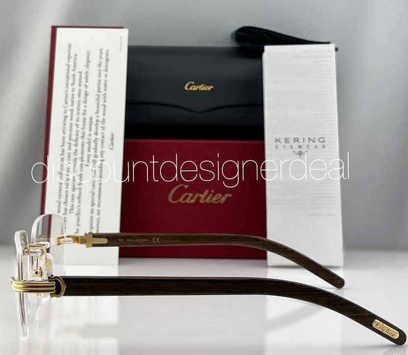 Cartier Rimless Eyeglasses Yellow Gold Wood Clear Demo Lens 56mm CT0286O 002 NEW gallery