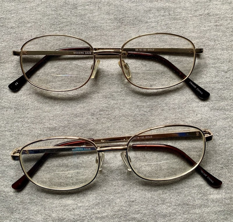 Lot Of 2 MODERN OPTICAL DAVE MEN’S EYEGLASS Frames 55-18-150 Gold Metal Preowned
