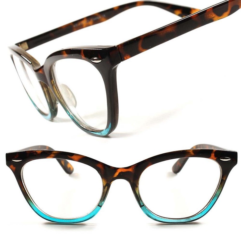 Teal Blue & Tortoise Vintage Retro Womens Clear Lens Cat Eye Glasses Frames
