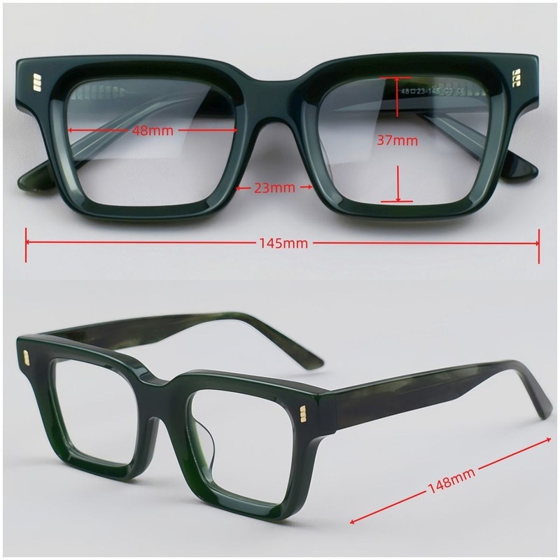 Thick Acetate Square Retro Eyeglasses Frames for Women Men 48 23 148mm Glasses gallery