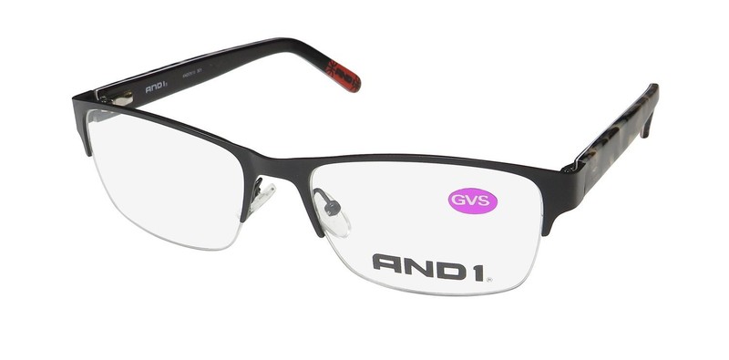 NEW AND1 ANDO510 EYEWEAR BLACK RECTANGULAR 001 MENS 56-18-145 HALF-RIM METAL &