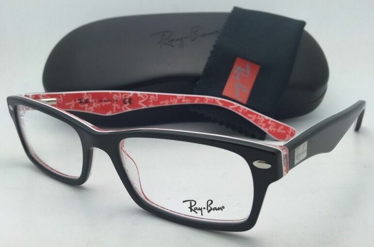 RAY-BAN Rx-able Eyeglasses HIGHSTREET RB 5206 2479 52-18 Black w/ Red and White