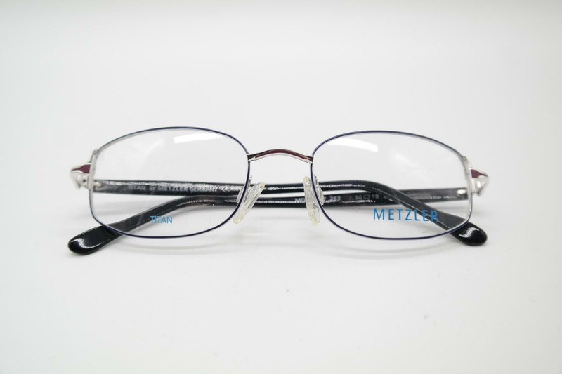 Vintage Metzler 1707 263 Titan Blue Silver Black Oval Glasses NOS gallery