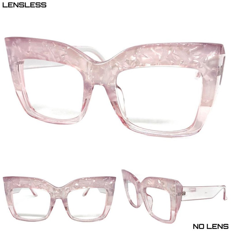 Oversized Retro Large Thick Square Pink Lensless Eye Glasses Frame Only NO Lens
