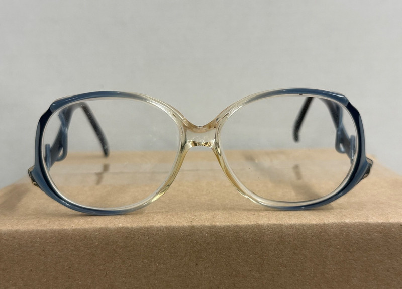 VTG 70s Oversize Eyeglasses Frames Round Drop Temple Blue Cear 54-14 *READ*