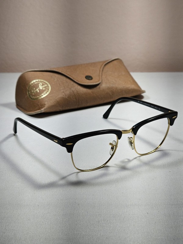 Ray Ban RB 3016 Clubmaster Black & Gold Metal Eyeglasses Frame Only 49-21 + Case
