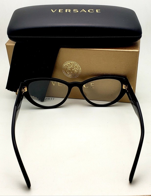New VERSACE Rx-able Eyeglasses 3280-B GB1 51-17 Black & Gold Frames w/ Crystals gallery