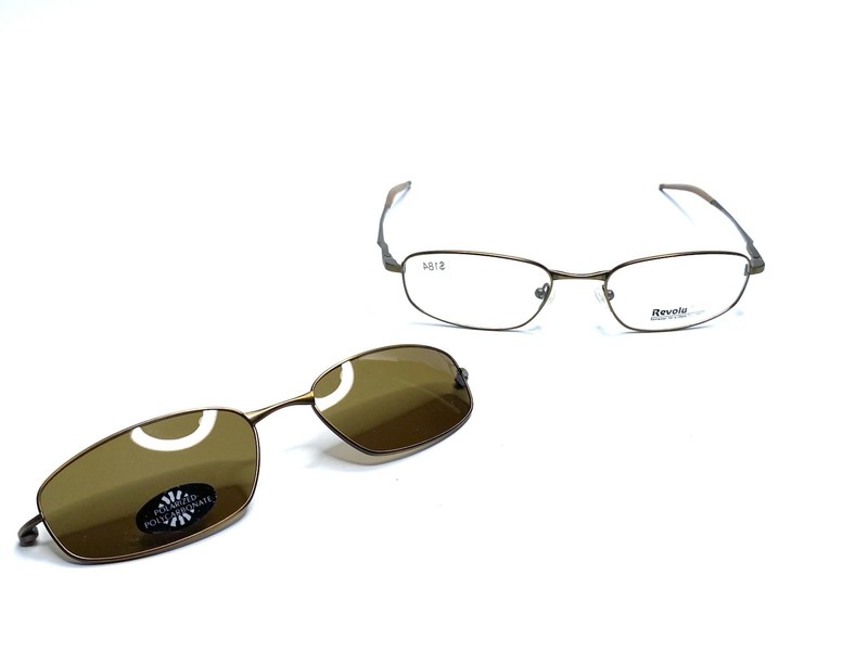 New Revolution Bronze Metal Rectangle Glasses Magnetic Clip On REV559 55 19 132