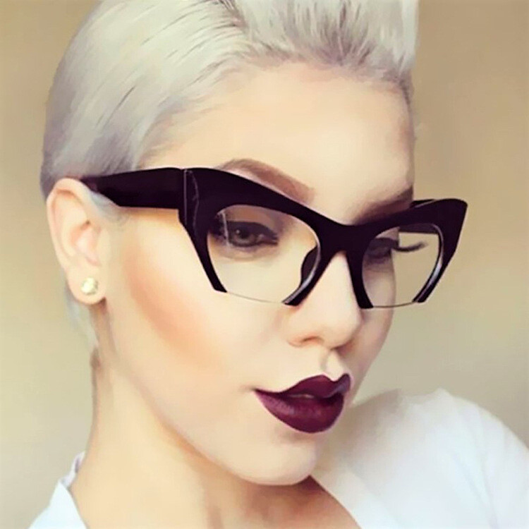 New Women Cateye Half-rim Eyeglasses Pop Large Eyewear For Nearsight Spectacles