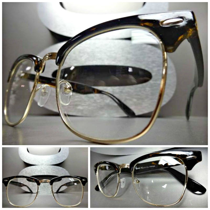 Mens Women VINTAGE 60’s RETRO Style Clear Lens EYE GLASSES Tortoise & Gold Frame