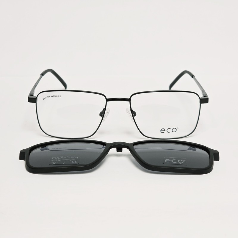 Eco Horizon Rectangular Glasses w/ Polarized Magnetic Sunglass Clip-On | 53mm