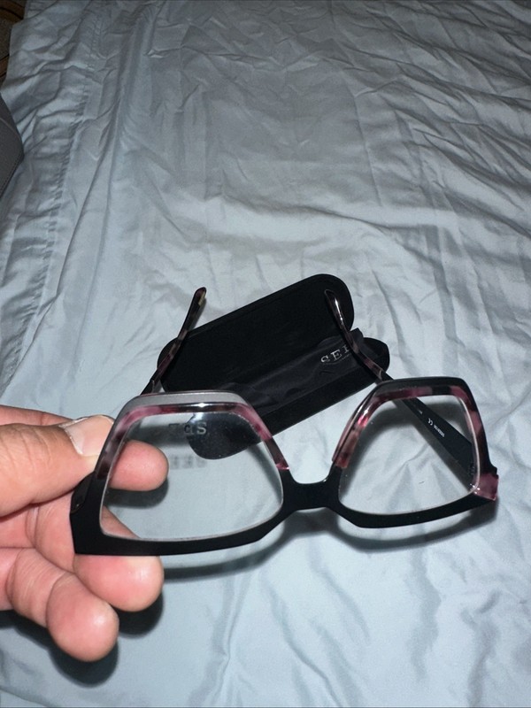 SEE Eyewear Two-Tone Matte Black and Pink Tortoise Cat Eye Glasses