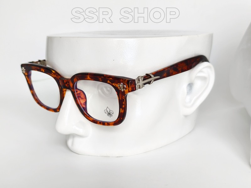Chrome Style Hea*ts Tortoise Fleur-de-lis Square Full Frame Glasses Cross + Case