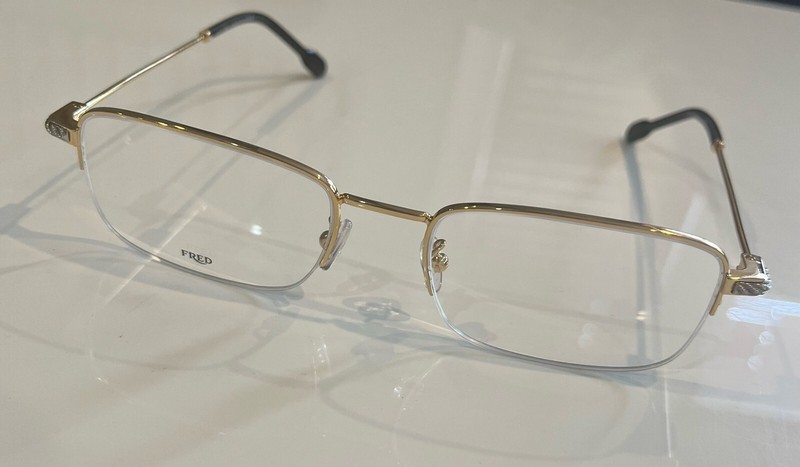 New Fred Lunettes FG 50007U 030 Gold Men's Half Rim Eyeglasses 56mm Italy