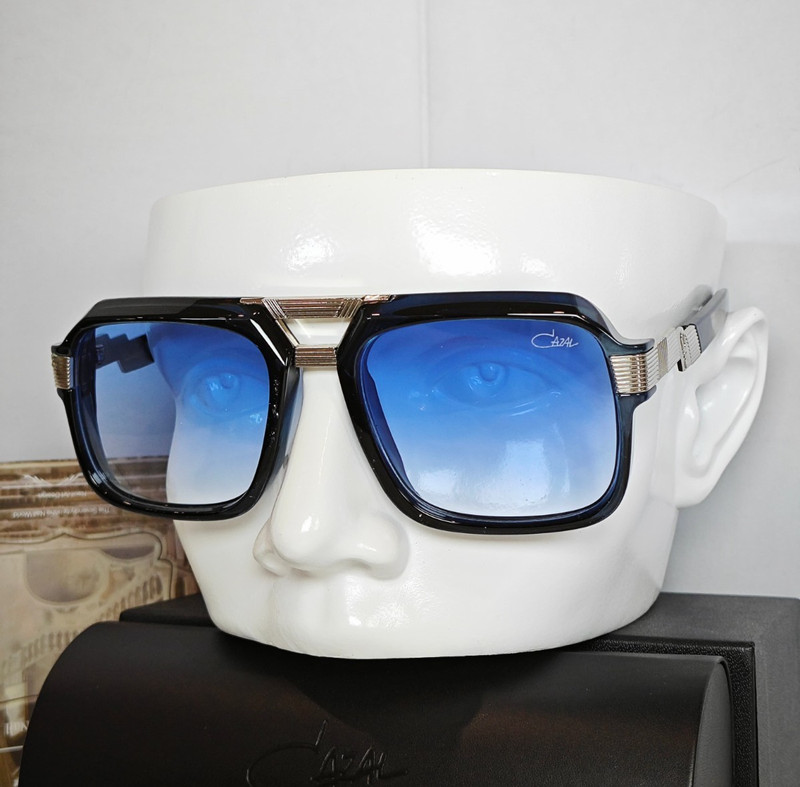 Cazal LEGENDS Sunglasses Black Silvery Frame Blue Lens Unisex Eyewear Free Case