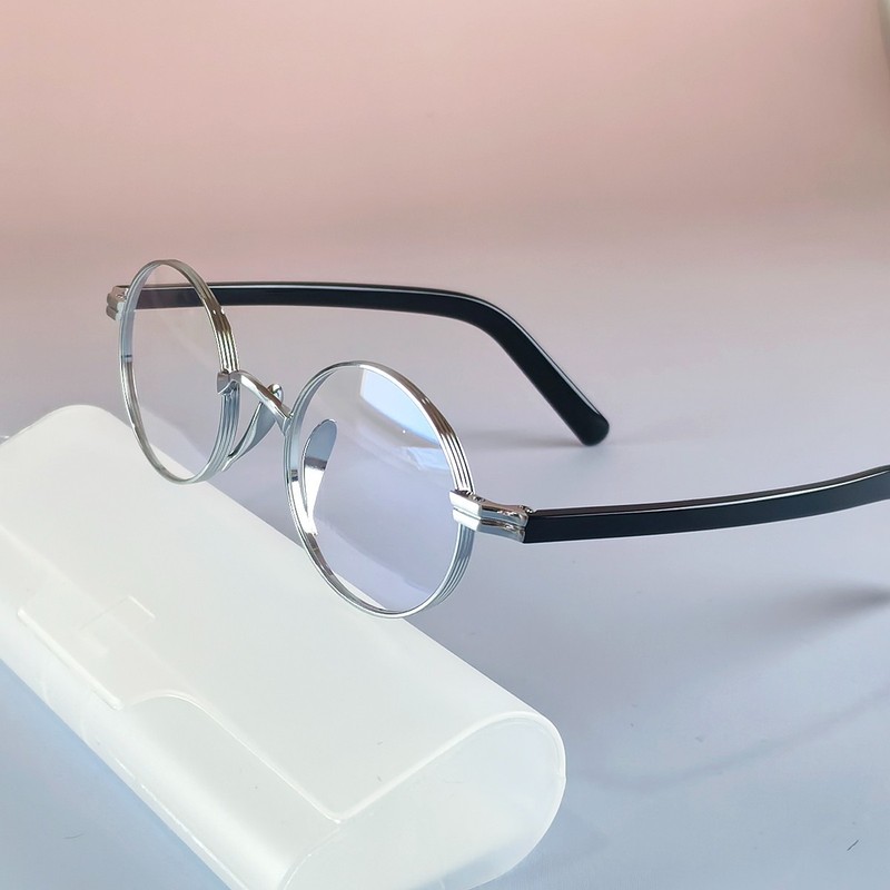 Silver Vintage Round Titanium Eyeglasses Acetate Frame For Women Men US Shipping gallery