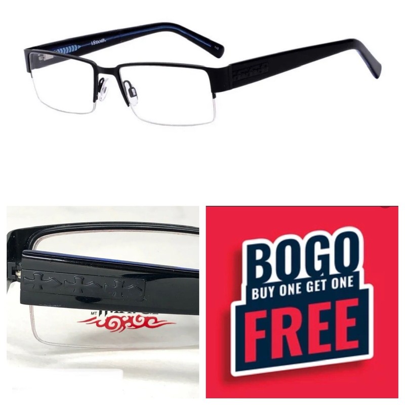 BOGO! iSTAMP Mens Matte Black Blue FRAMES Eyeglasses XP 616M 54-17-140 Demo