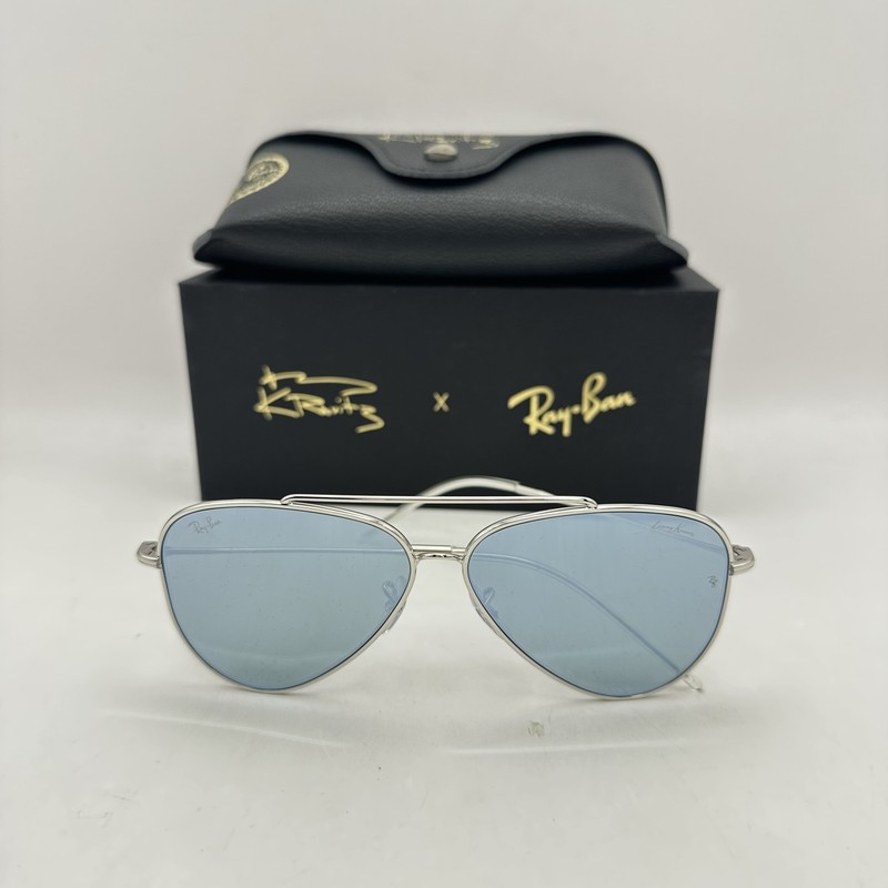 Ray Ban X Lenny Kravitz Aviator Reverse Sunglasses RBR0101S Silver/Green Mirror