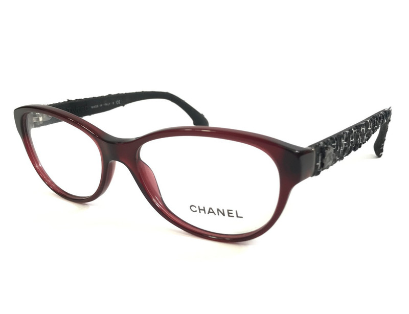 Chanel Eyeglasses Frames 3243 c.539 Red Black Cat Eye Full Rim Tweed 54-16-135