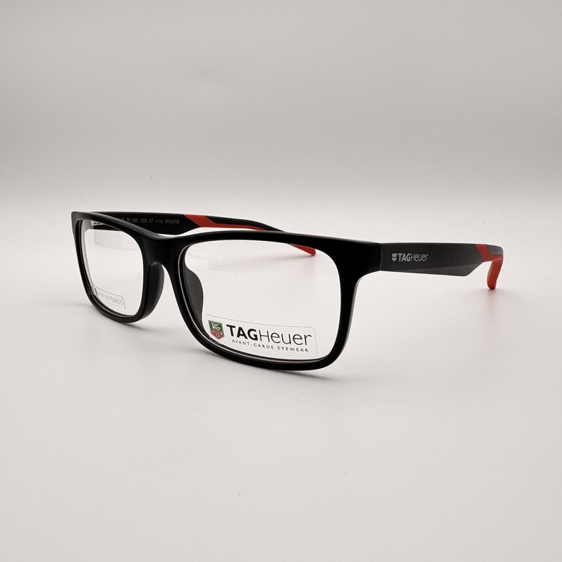 Tag Heuer Urban 551 005 Glasses Frame Matte Black Red Rectangle France 57-16-145 gallery