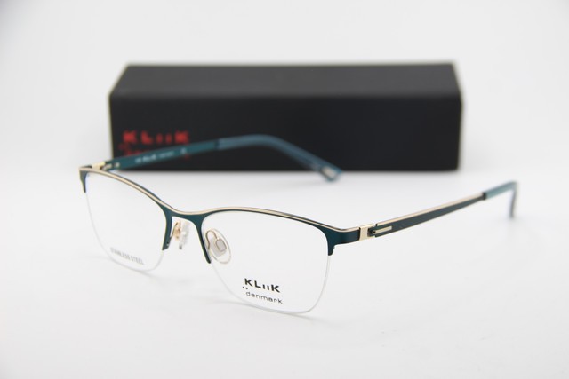 NEW KLIIK DENMARK 776 M104 BLUE GOLD STEEL GUNMETAL AUTHENTIC EYEGLASSES 49-16