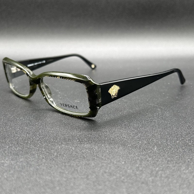 Versace MOD 3119 834 Eyeglasses Frame Striped Olive Flex Italy 53-15-135 Display